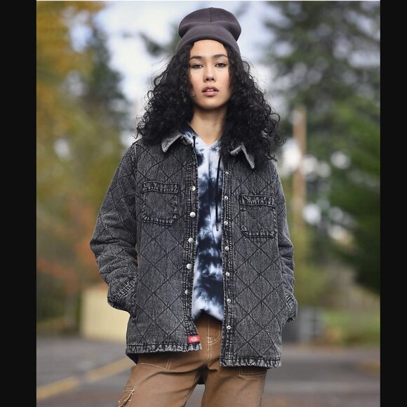 Dickies 💋 Women's Quilted Chore Jacket \\ Size Small // Washed Black \\ Zumies - Picture 1 of 16